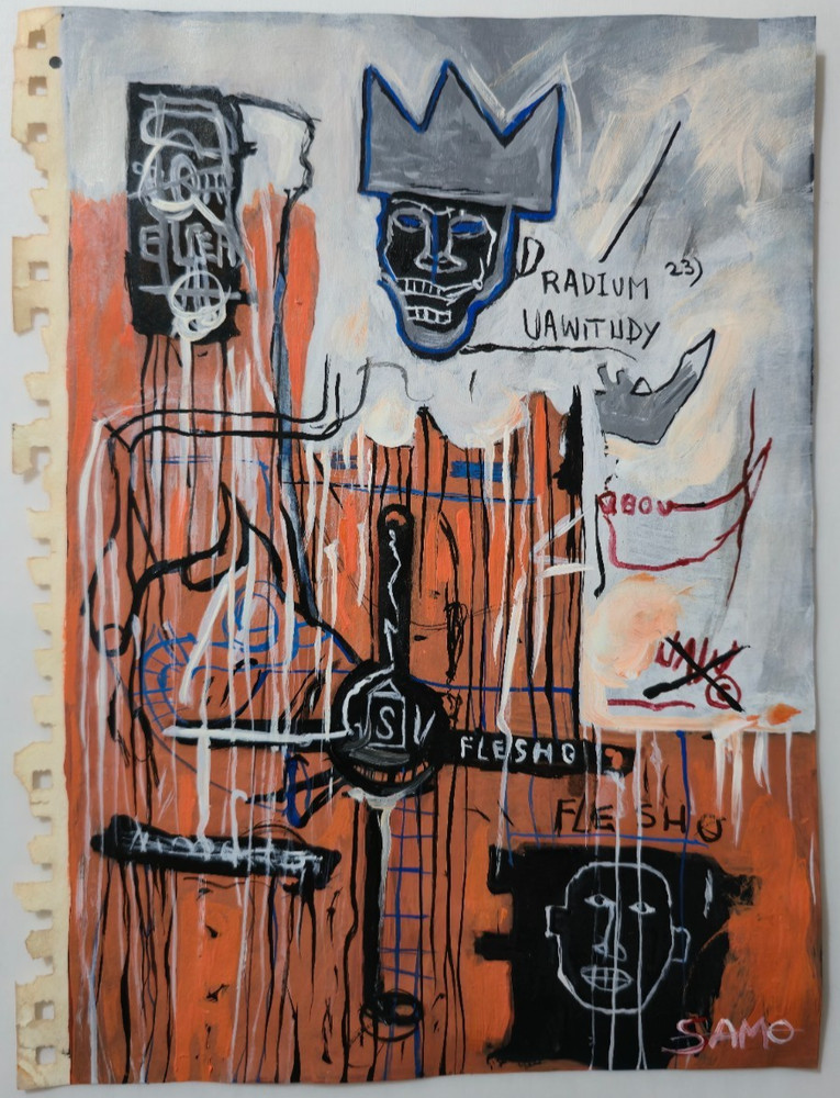 JEAN MICHEL BASQUIAT 12x9 in. Painting on paper (Untitled) signed & stamped