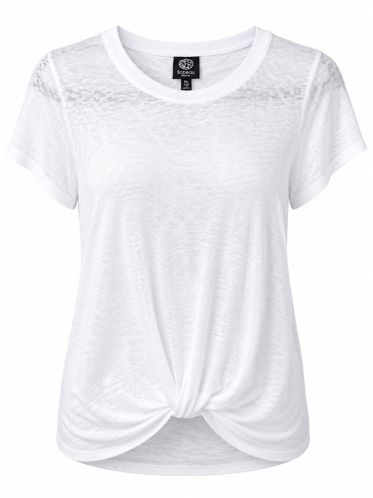 Bobeau Petite PL White Twist Front Slub Knit Top Short Sleeve Lightweight Tee