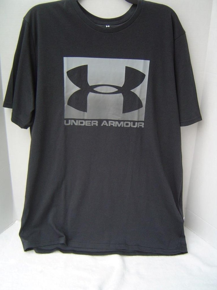 New Mens Under Armour Black Loose Fit Shirt With Gray Ombre Logo Size Xl