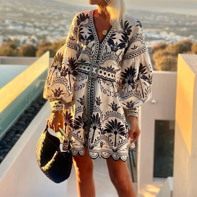 Women’s stylish printed loose-fit short summer dress for casual comfort and chic flair
