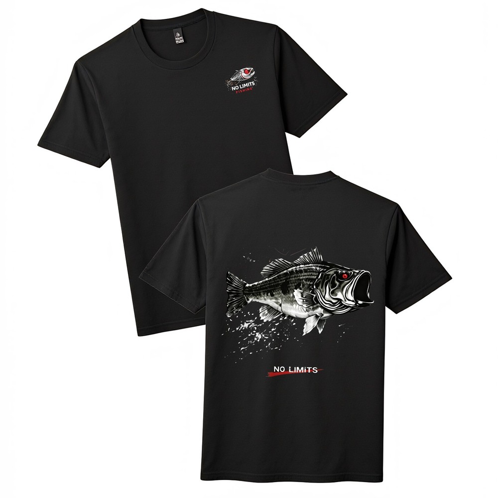 No Limits Bass Fishing T-Shirt - Unisex Double Sided Lure Print Angler Tee