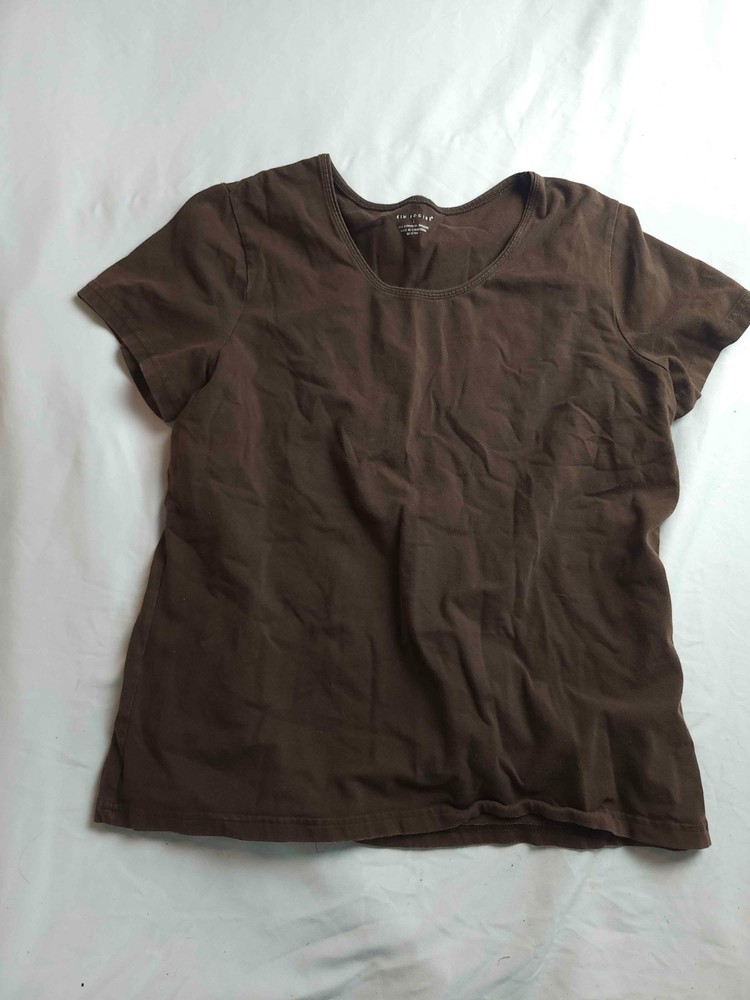 Kim Rogers Shirt Womens Large Brown Short Sleeve Casual Minimal Cotton Stretch