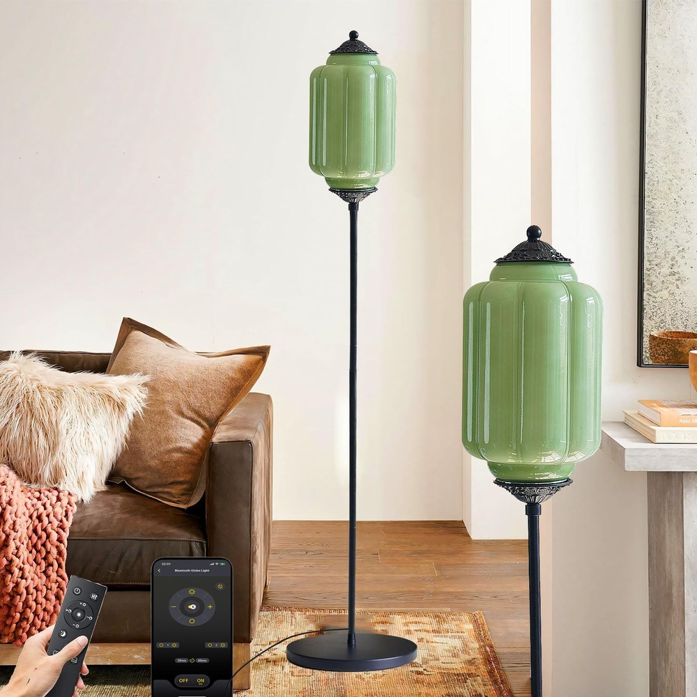 Dimmable Milk Glass Floor Standing Tall Lamp, 12W Led Bulb with Lampshade, Fo...
