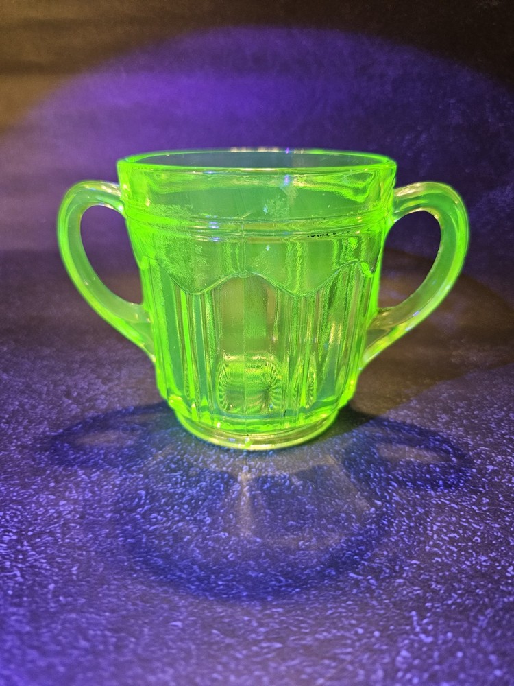 Uranium Sugar Bowl Anchor Hocking Colonial Green Depression Glass Vintage Glass