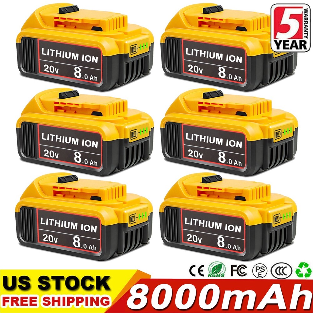 For DeWalt 20V 20 Volt Max XR 8.0AH Lithium Ion Battery DCB206-2 DCB205-6 Pack