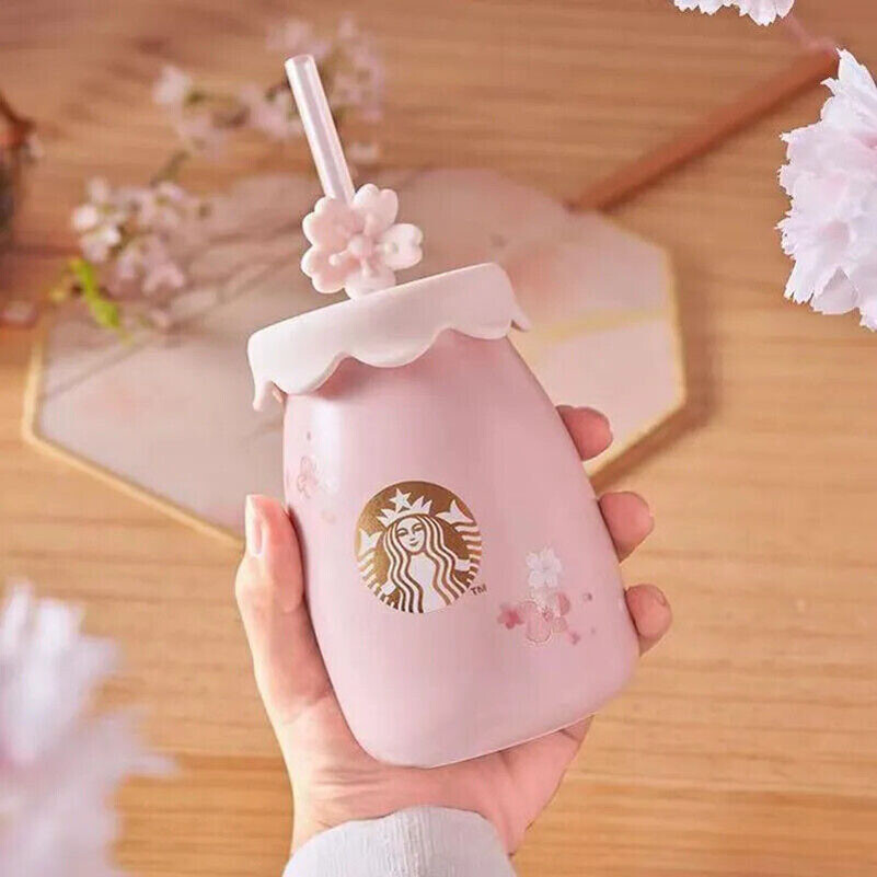 Starbucks China 2022 Sakura Ceramic Straw Mug Spring Cherry Blossoms Milk Cup
