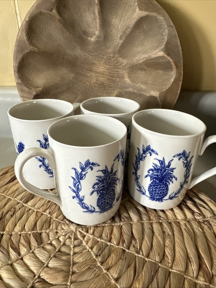 Blue Pineapple Williamsburg Andrea by Sadek Coffee Tea Mugs Set of 4