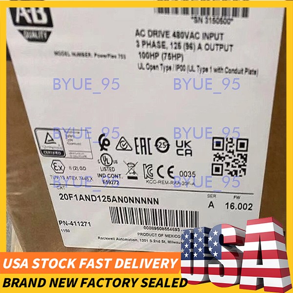 20F1AND125AN0NNNNN Allen‑Bradley 100HP VFD 480V 3‑Phase Air Cooled