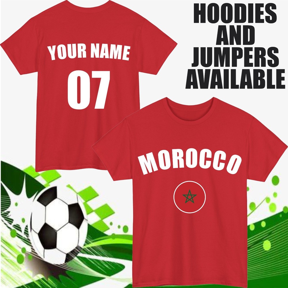 Personalised Morocco Football T-Shirt Customised Name & Number Sports Lover Top