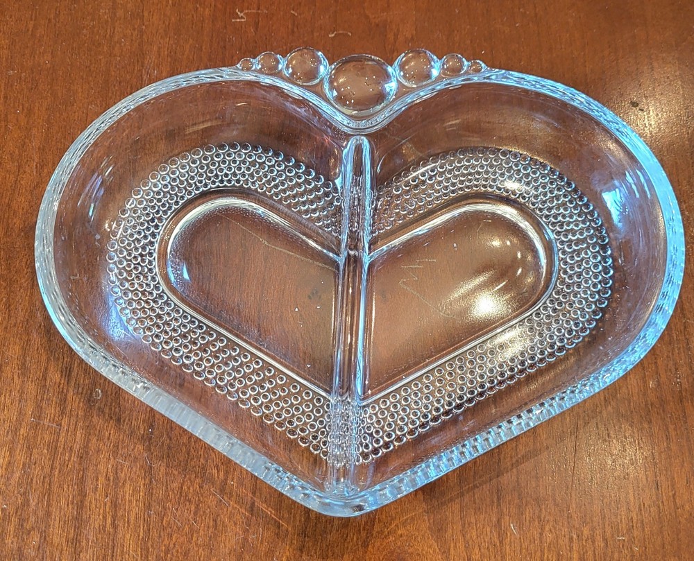 VTG Duncan Miller Teardrop Heart Shaped Divided Relish Candy Dish Clear Glass