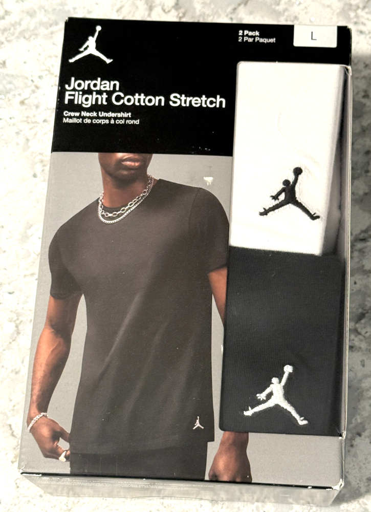 Nike Jordan Flight Cotton Stretch Crew Neck Tee White Black Size L