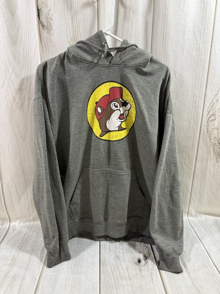 Buc-Ees Hoodie Sweatshirt Womens XL Gray Classic Bucees Beaver Logo Pullover