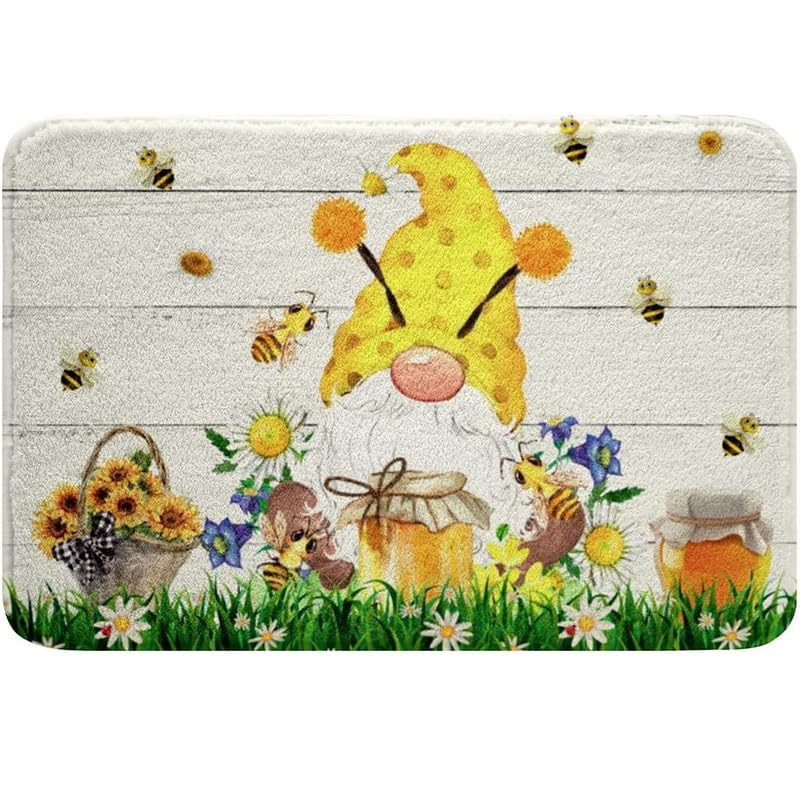 Bee Doormat Welcome Honeycomb Garden Flowers Honey Gnome Funny Entryway School