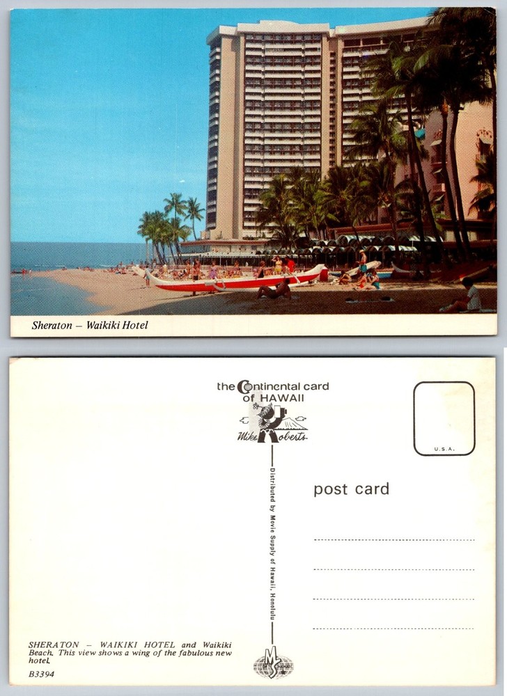 Vtg Sheraton Waikiki Hotel Hawaii Postcard Mike Roberts Beach Palm Trees 1970s