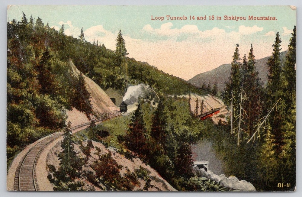 Siskiyou Mountains Loop Tunnels 14 & 15 Train Railroad Postcard c.1910s