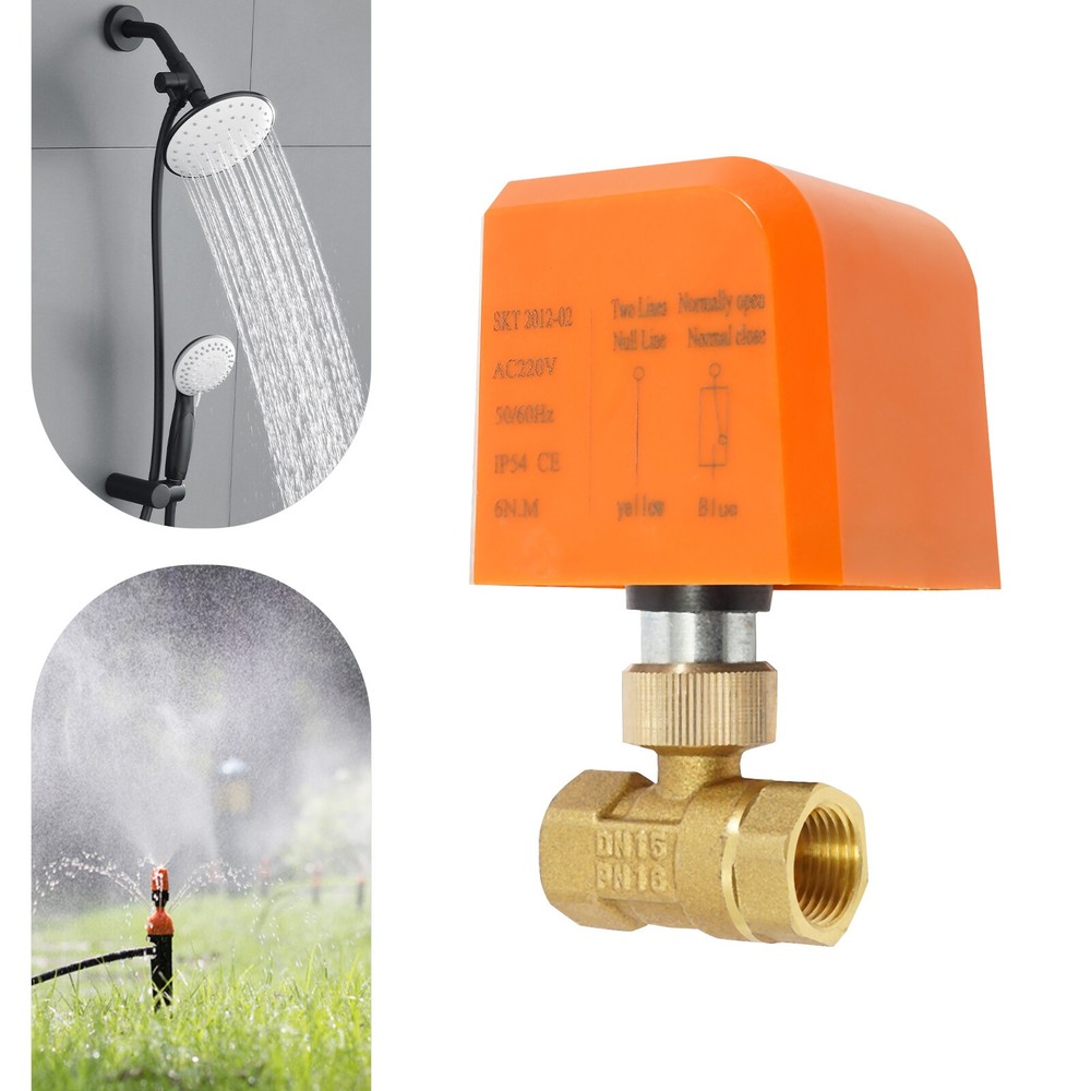1/2 Inch NPT Motorized Ball Valve Normally Closed 110-220VAC Brass 2-Wire