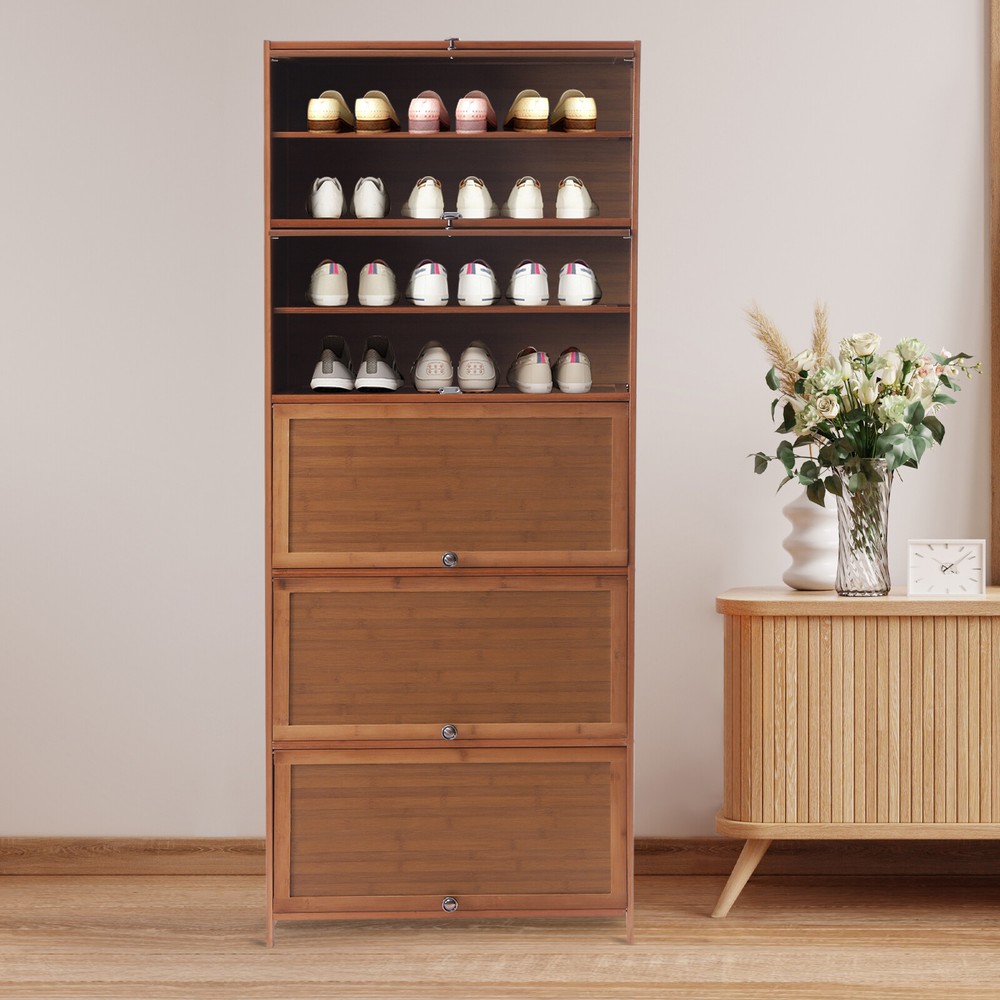 11-Tier Bamboo Shoe Rack Corner Shelf Storage Organizer for Doors