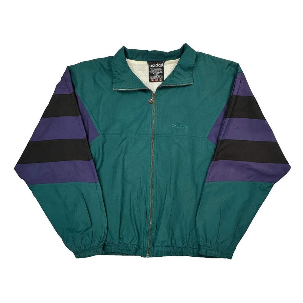 Adidas Striped Windbreaker - XL Green Cotton