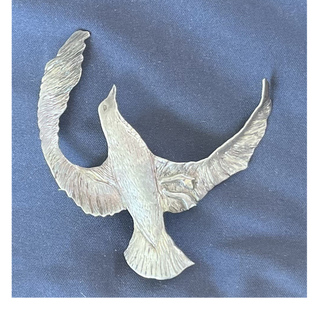 Vintage Handmade Silver Bird Brooch Pin, Signed E.G. B.D 2.5”