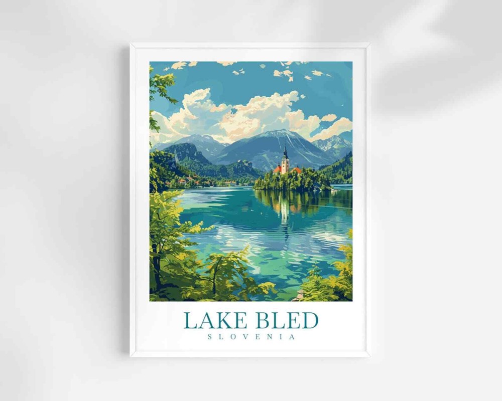 Lake Bled Travel Print Wall Art Lake Bled Slovenia Wall Hanging Home Decoration