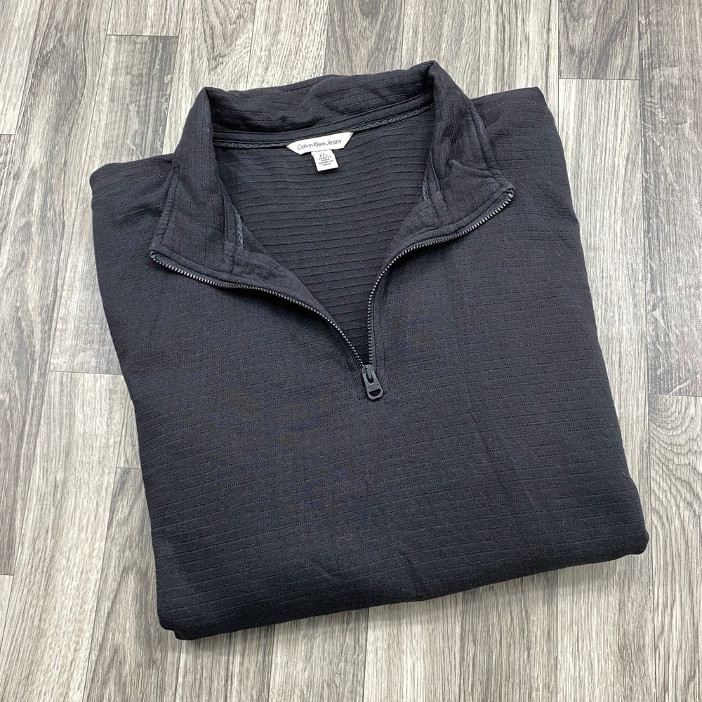 CALVIN KLEIN 1/4 Zip Collar Pullover Black Long Sleeve Shirt Men's Size XL