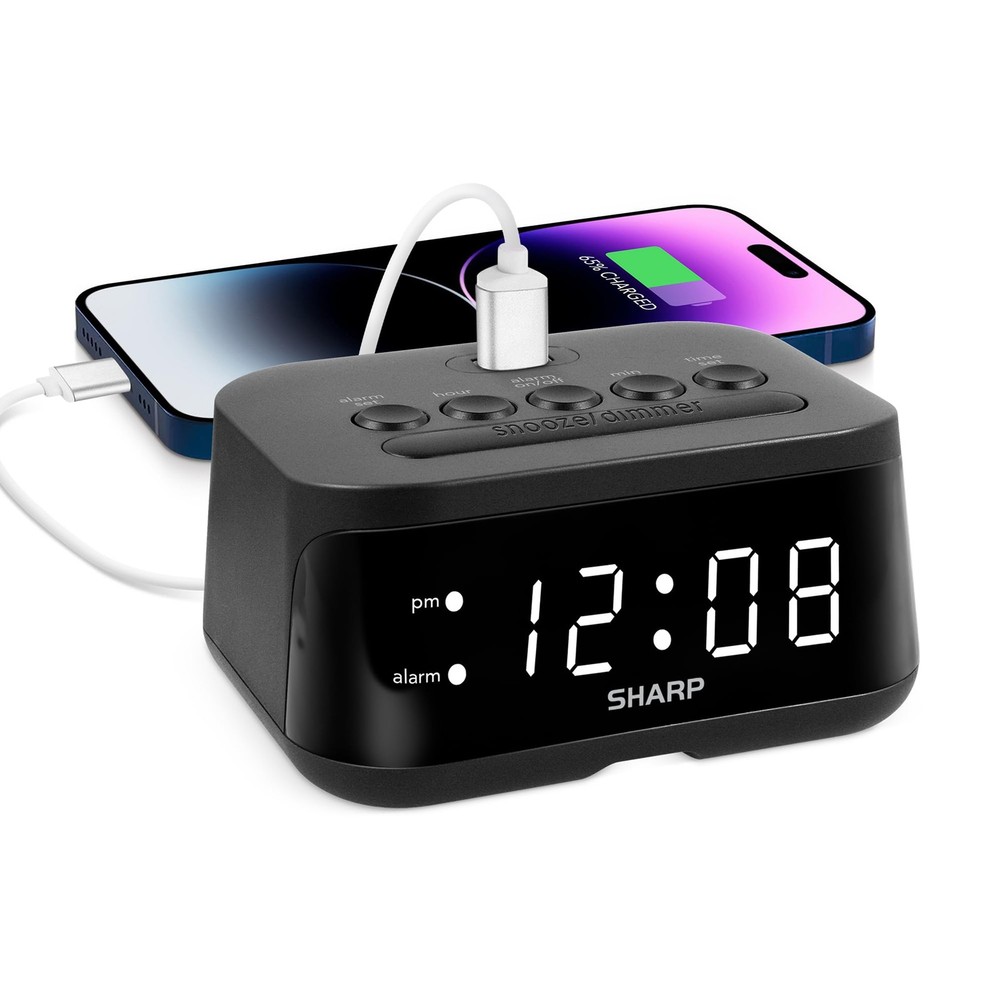 Digital Alarm Clock with USB 2 AMP Fast Charge Port & White LED Display
