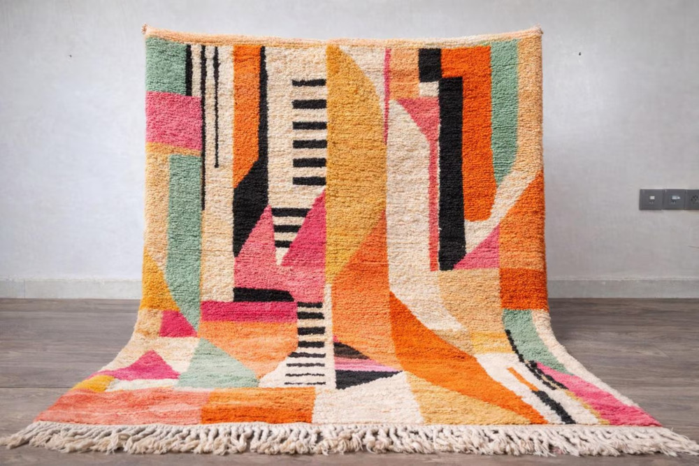 Handmade Wool Berber Rug: Colorful Moroccan Design