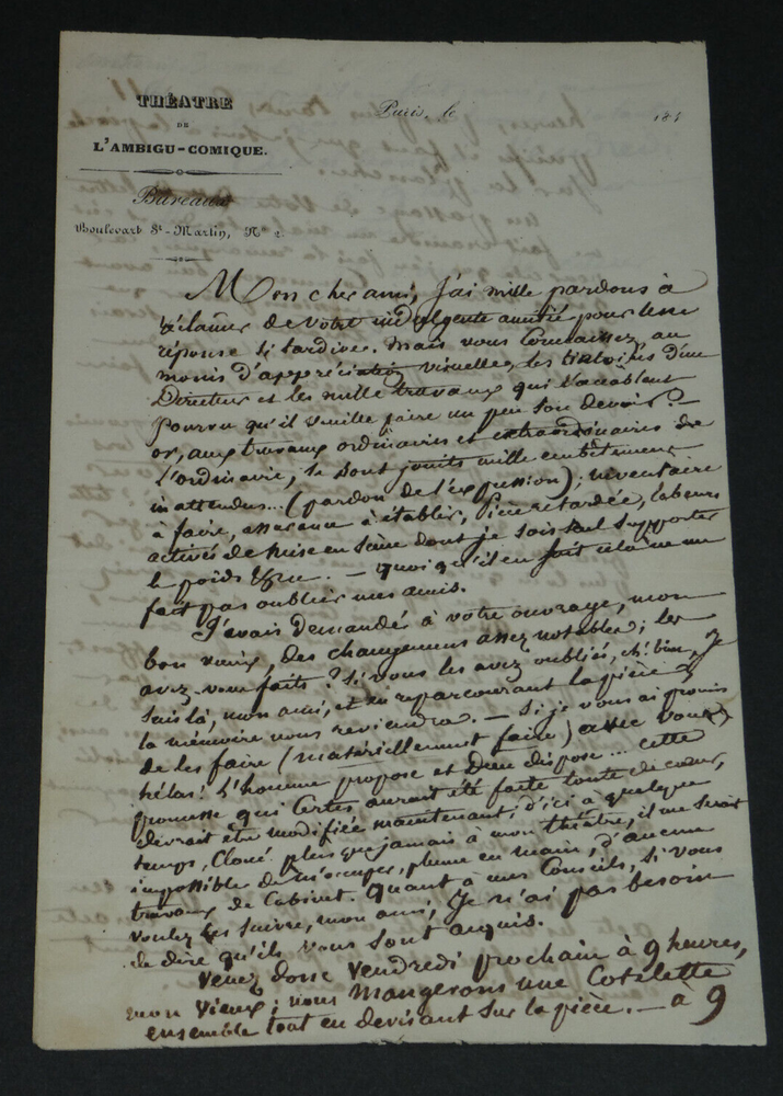 Antony BÉRAUD chansonnier - AUTOGRAPH LETTER SIGNED TO Mr COMMERSON - 3 pages