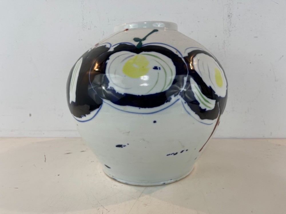 Vintage Abstract Large Ceramic Art Pottery Vase with Painted Apple Decorations-image