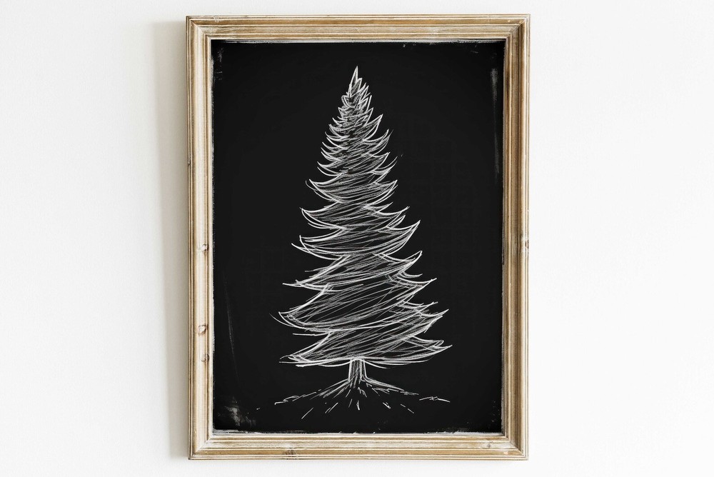 Dark Christmas Tree Print Spruce Tree Art Fir Tree Print Vintage Minimalist