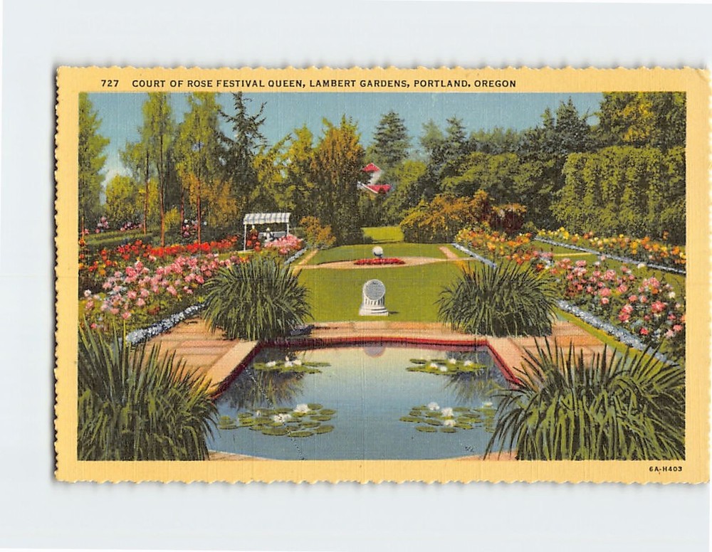 Postcard Court of Rose Festival Queen Lambert Gardens Portland Oregon USA