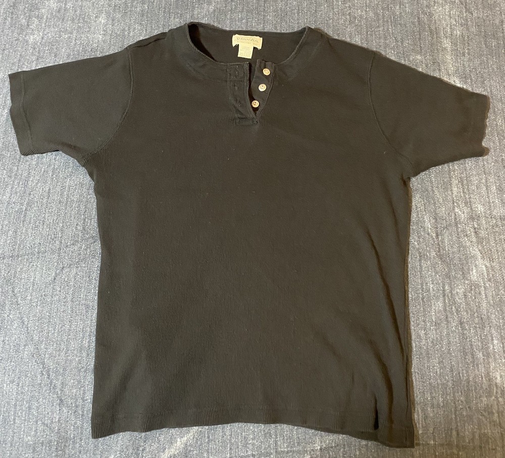 Vintage St Johns Bay Mens Black Short Sleeve Henley Shirt Size Large