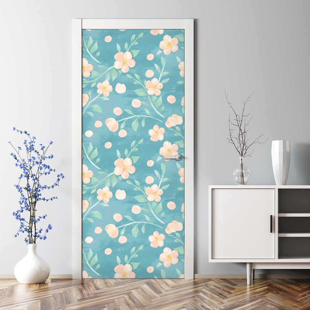 Bubble Free Door sticker  Delicate flowers Vintage Pastel Flowers Baby Kids room