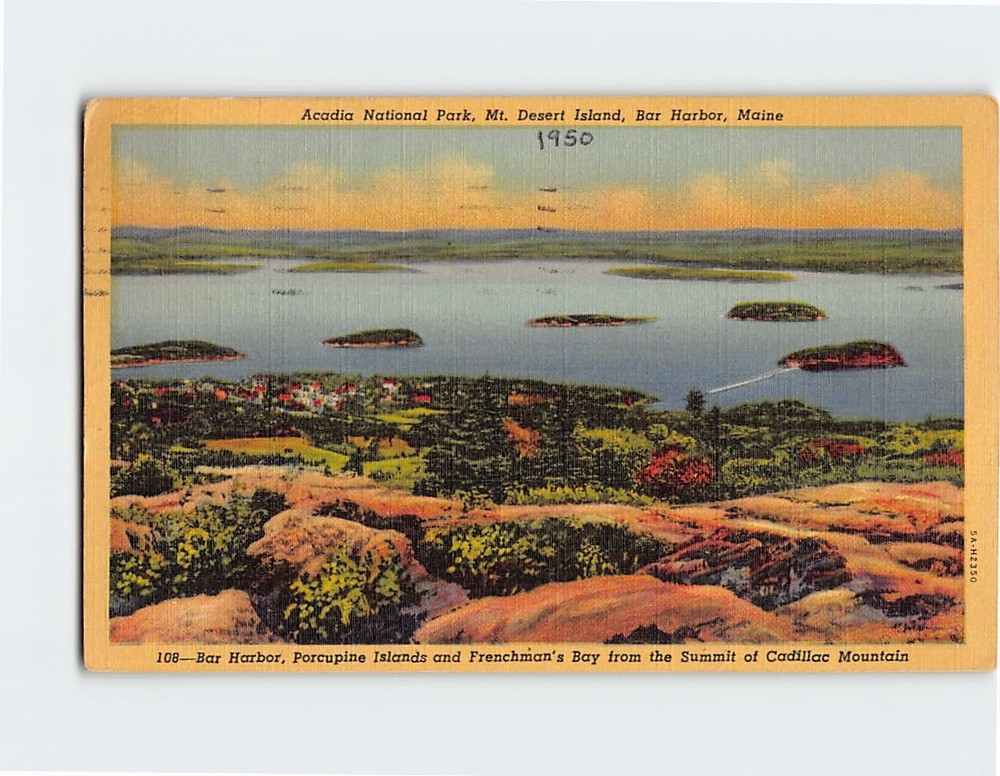 Postcard Acadia National Park Mt. Desert Island Bar Harbor Maine USA