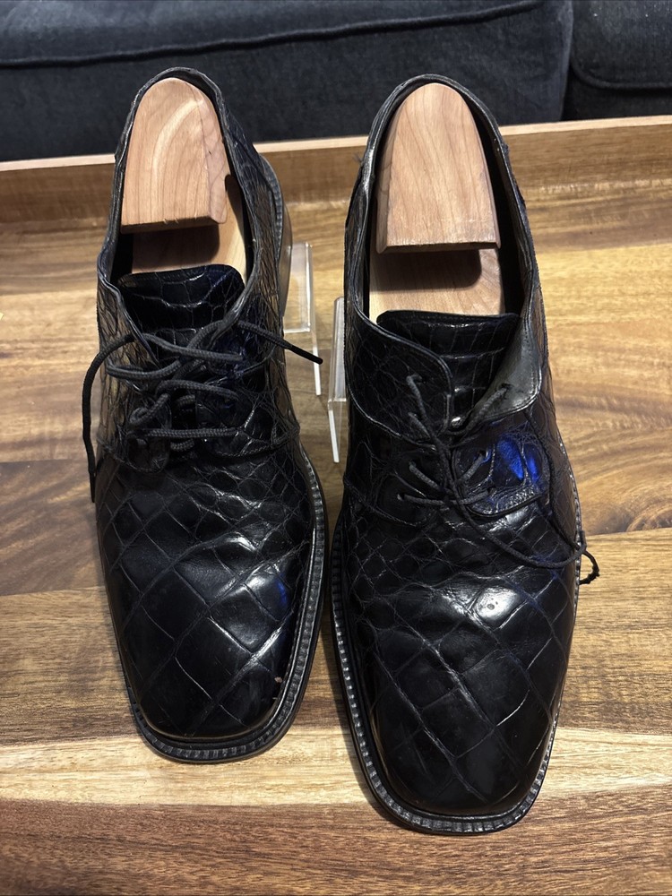 Mezlan Platinum 12M Men’s Black Genuine Alligator Oxford Made In Spain