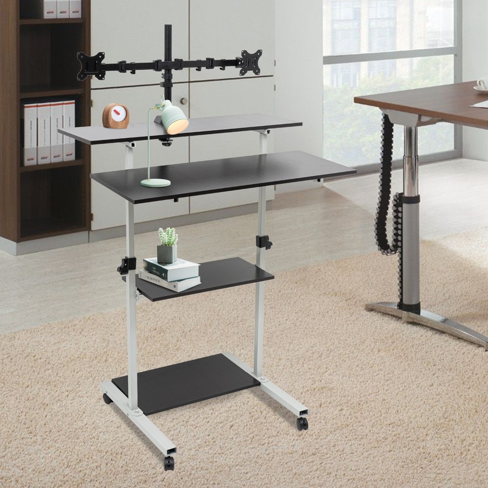 Mobile Standing Desk Adjustable Computer Desk Rolling Laptop Cart Tall Table