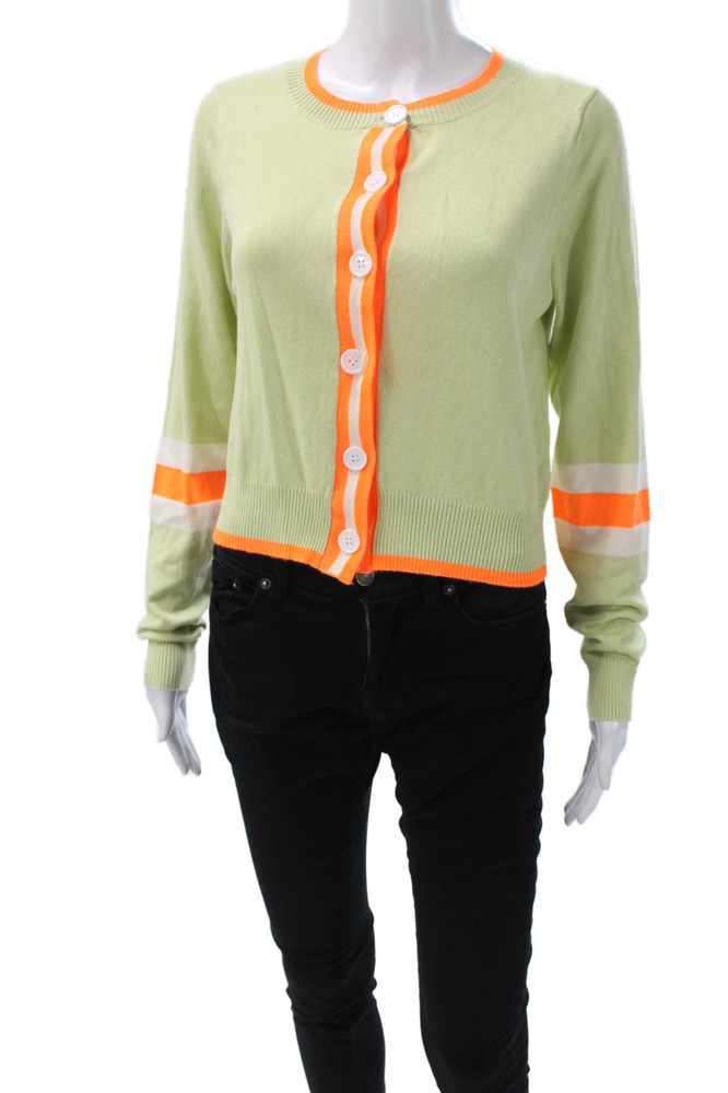 Anthropologie Womens Green Striped Crew Neck Button Cardigan Size MFree Shipping in US $100+ Orders | $6.95 Orders Below