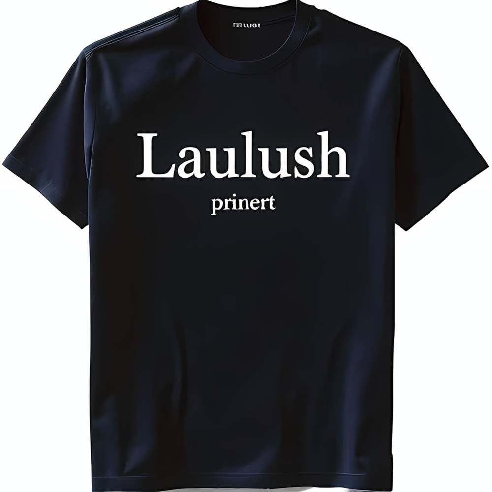 Dark Blue Neck T-Shirt with Bold 'Laulush' Print & 'prinert' Design Short Sleeve