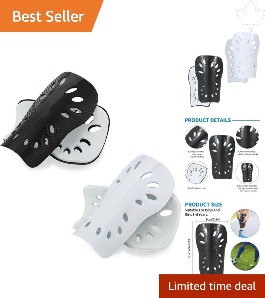 Breathable Soccer Shin Guards for Kids - 2 Pairs, Compact & Lightweight