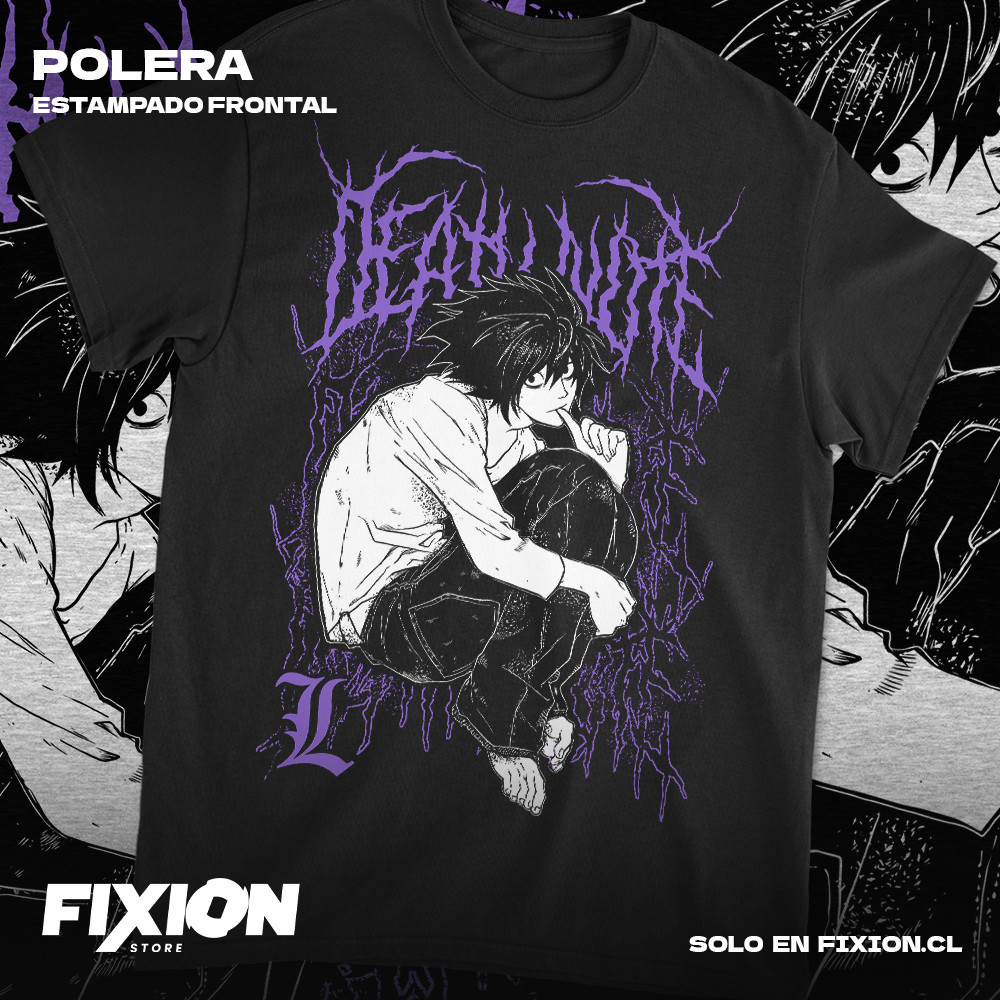 Anime Death Note L Sitting Pose Japanese Style Black T-Shirt Size S-5XL