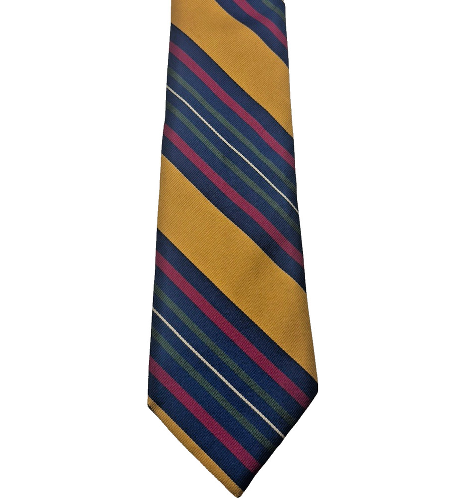 Lands' End Direct Merchants USA MADE Silk Necktie Tie Repp Stripe Navy & Gold