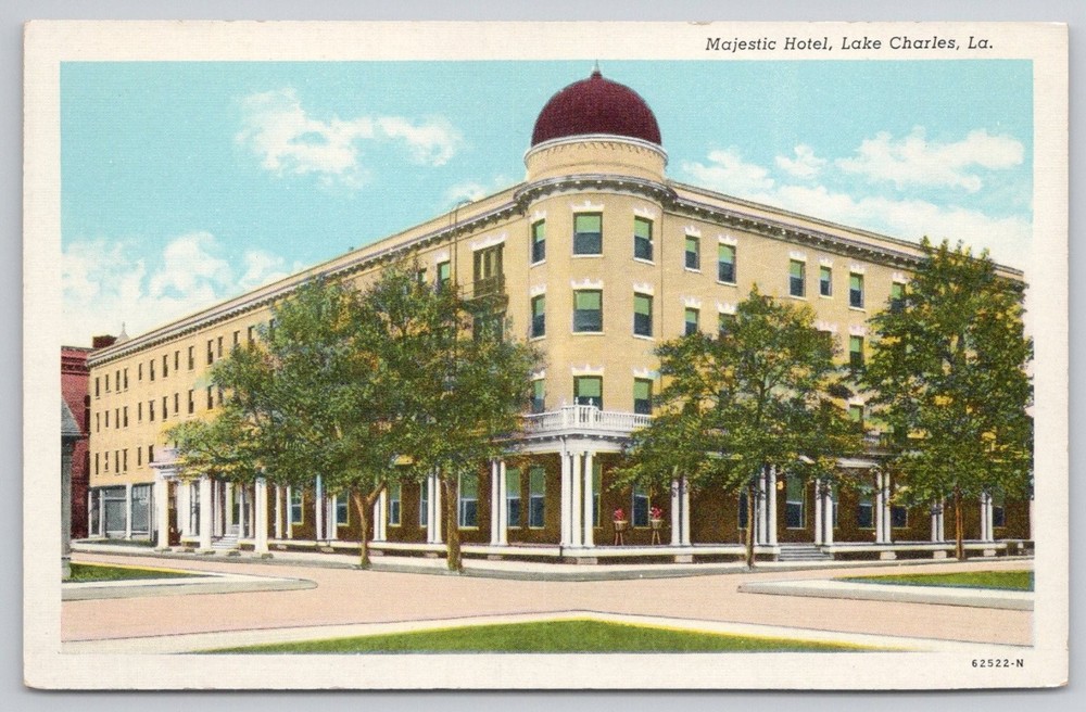 Majestic Hotel Lake Charles LA Louisiana Vintage Linen Postcard Curteich