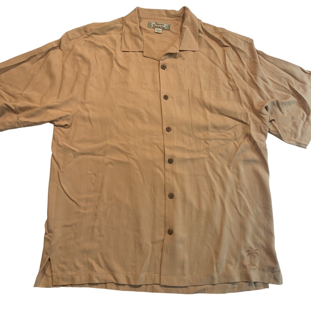Tommy Bahama Mens Large 100% Silk Short Sleeve Button Up Shirt Palm Tree