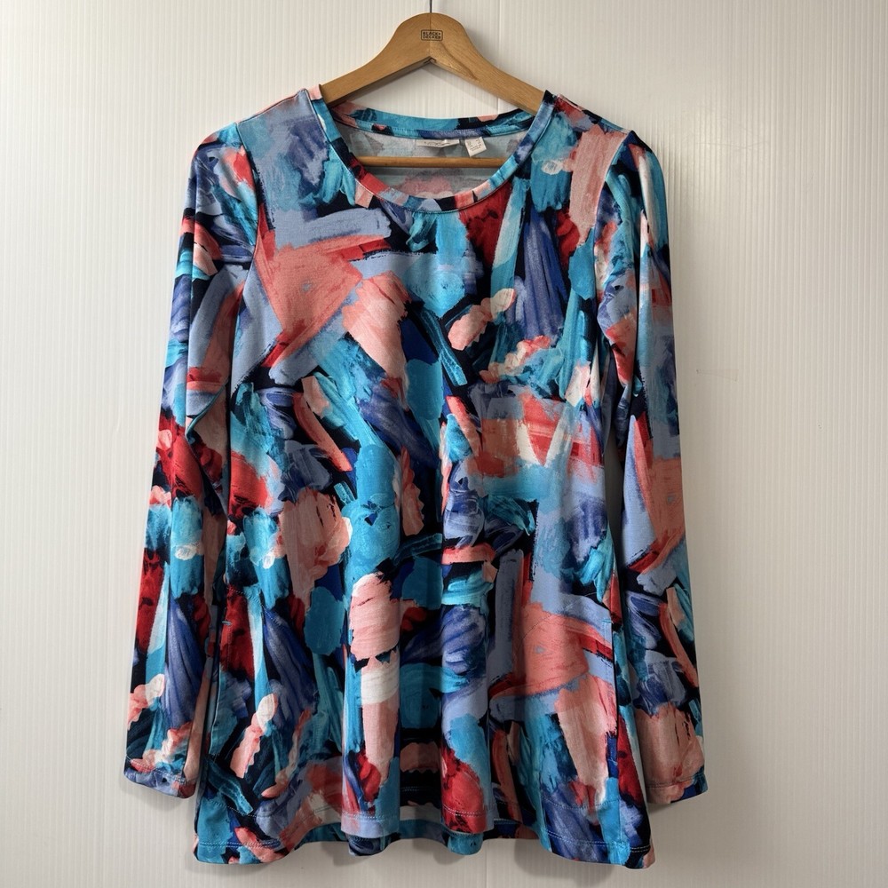 Logo Lori Goldstein Womens Blouse Size XS Multicolor Artsy Pockets