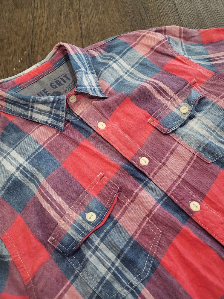 True Grit Long Sleeve Button Up Flap Pockets Pink Plaid Flannel Style Men’s XXL