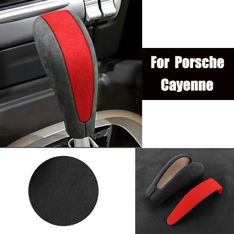 Gray Red Suede Leather Car Gear Shift Knob Cover Trim For Porsche Cayenne 04-09