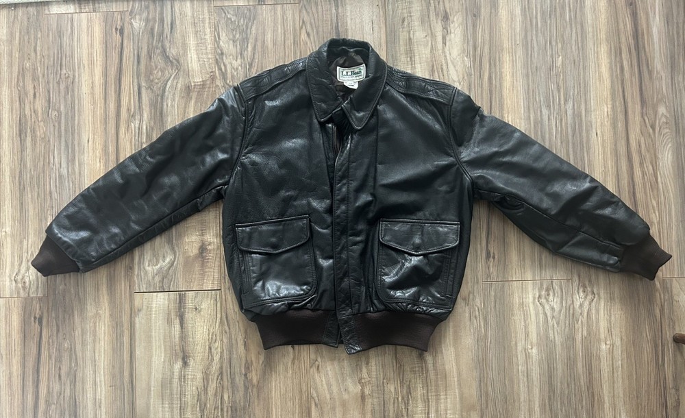 LL Bean Leather Bomber Flight Jacket Mens 38 Goatskin Thinsulate Made in USA