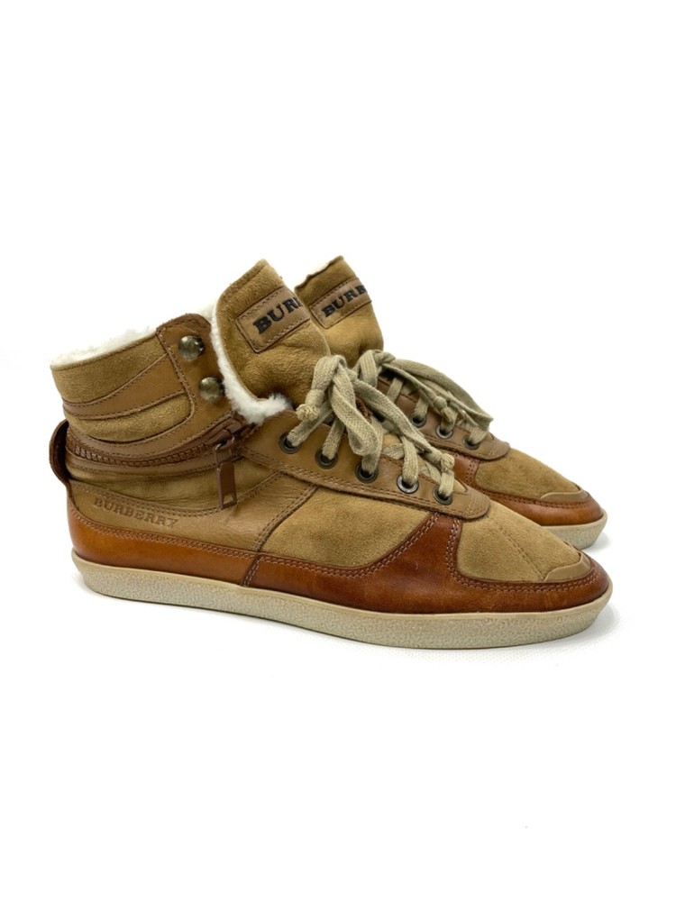 Burberry Shearling-Lined High Top Sneakers, Size 38
