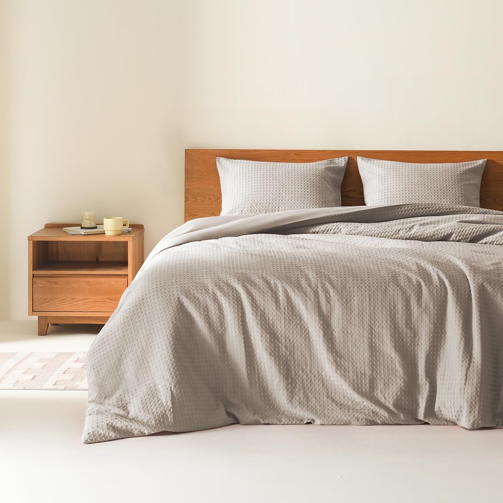 Taupe Queen Duvet Cover Set - 3 Pieces Breathable Dotted Weave Texture Duvet ...