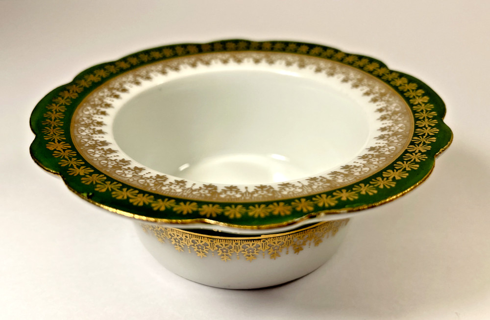 Antique Imperial Crown China-Vienna Austria ~ Waste Bowl Green/Gold Filigree